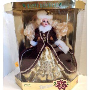 Happy Holidays Barbie Special Edition Doll 1996 Burgundy Velvet Dress READ